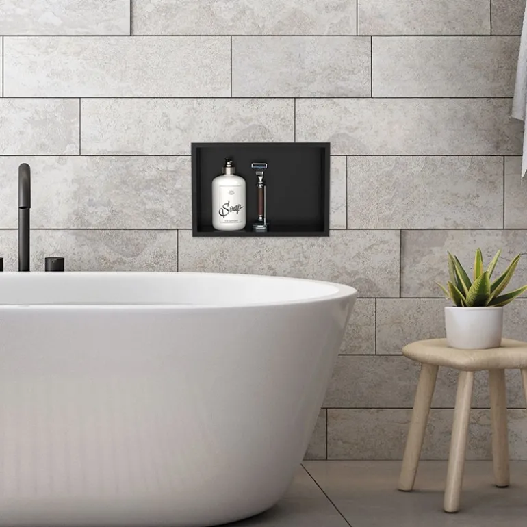 Duschnische 30x20 cm Schwarz aus Edelstahl Wandnische Duschablage LuxeBath