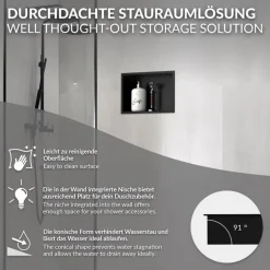 Duschnische 30x20 cm Schwarz aus Edelstahl Wandnische Duschablage LuxeBath