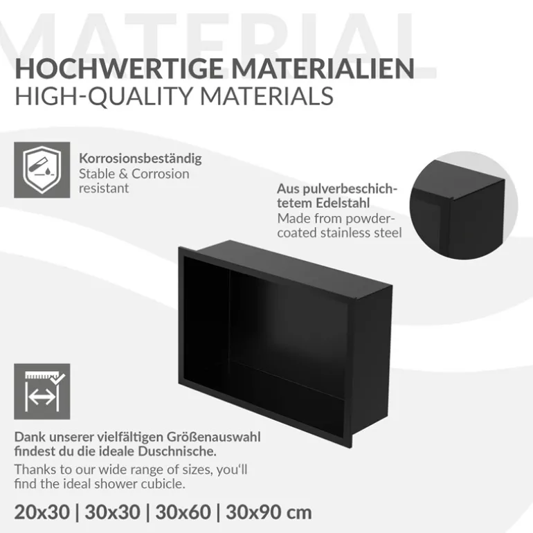 Duschnische 30x20 cm Schwarz aus Edelstahl Wandnische Duschablage LuxeBath