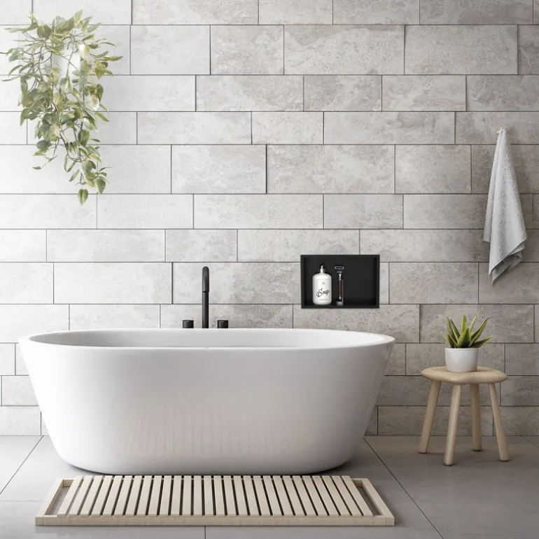 Duschnische 30x20 cm Schwarz aus Edelstahl Wandnische Duschablage LuxeBath