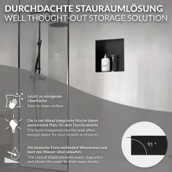 Duschnische 30x30 cm Schwarz aus Edelstahl Unterputz Rahmen Wandnische Duschablage LuxeBath