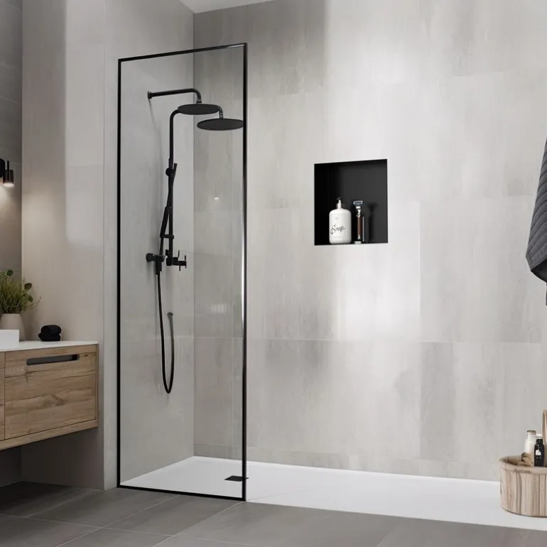 Duschnische 30x30 cm Schwarz aus Edelstahl Unterputz Rahmen Wandnische Duschablage LuxeBath