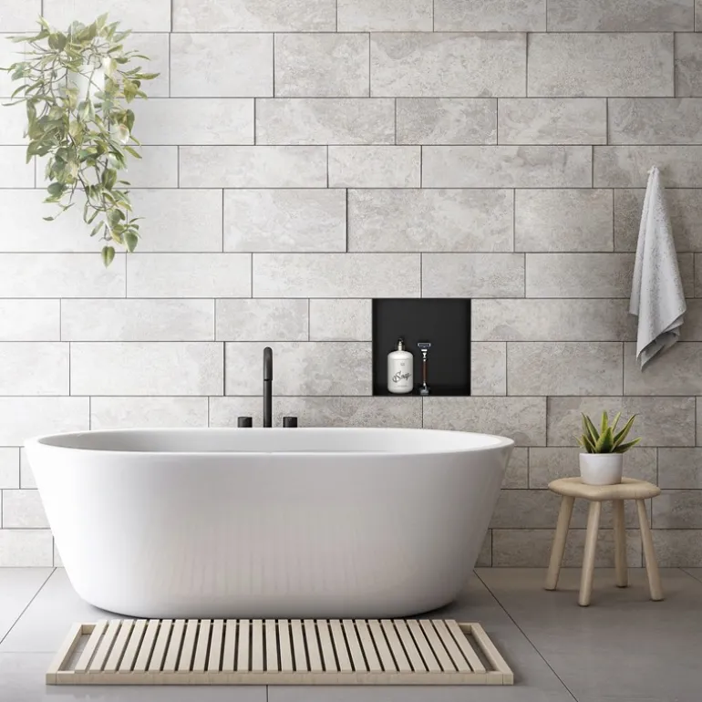 Duschnische 30x30 cm Schwarz aus Edelstahl Unterputz Rahmen Wandnische Duschablage LuxeBath