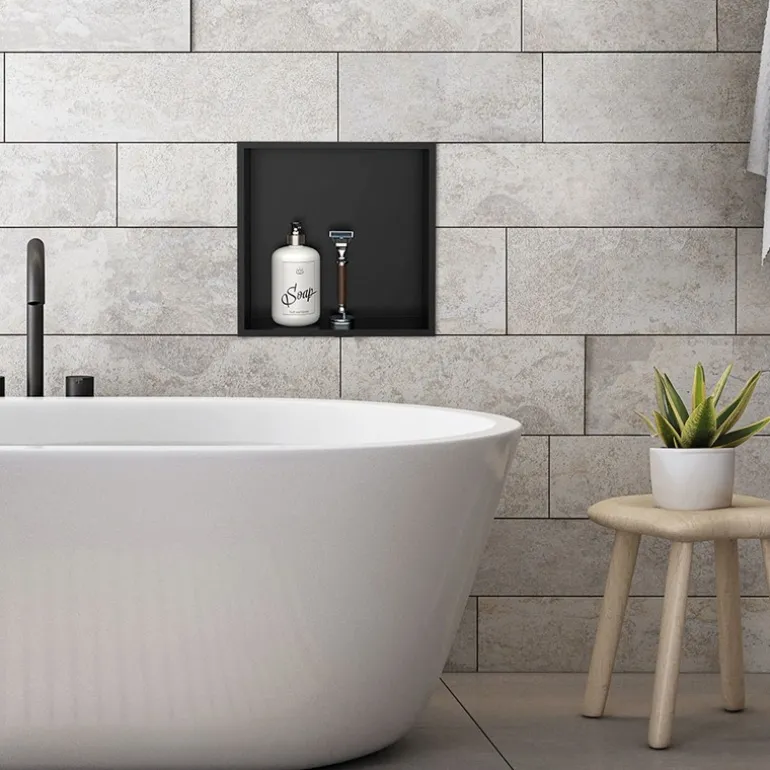Duschnische 30x30 cm Schwarz aus Edelstahl Wandnische Duschablage LuxeBath