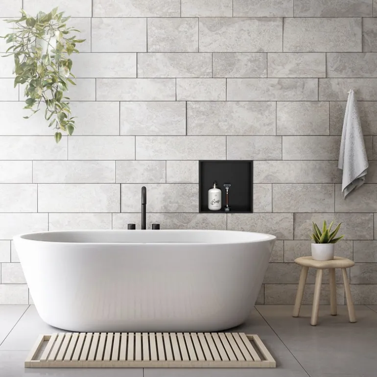 Duschnische 30x30 cm Schwarz aus Edelstahl Wandnische Duschablage LuxeBath