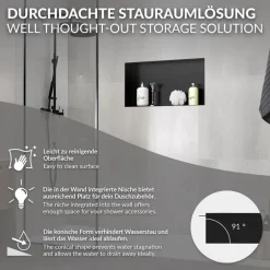 Duschnische 60x30 cm Schwarz aus Edelstahl Unterputz Rahmen Wandnische Duschablage LuxeBath