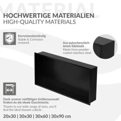 Duschnische 60x30 cm Schwarz aus Edelstahl Wandnische Duschablage LuxeBath