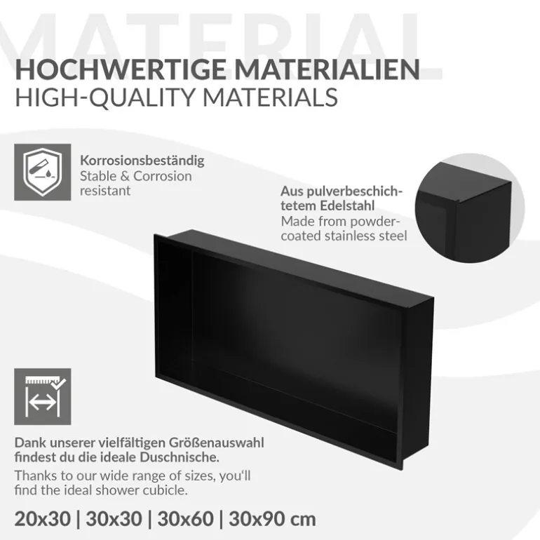 Duschnische 60x30 cm Schwarz aus Edelstahl Wandnische Duschablage LuxeBath