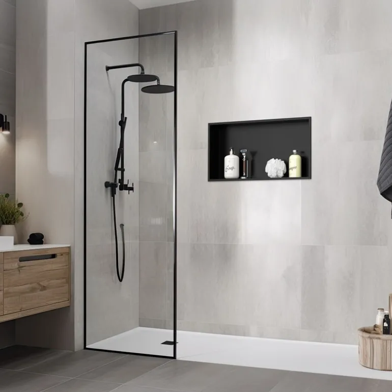 Duschnische 60x30 cm Schwarz aus Edelstahl Wandnische Duschablage LuxeBath