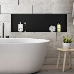 Duschnische 90x30 cm Schwarz aus Edelstahl Unterputz Rahmen Wandnische Duschablage LuxeBath