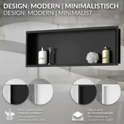 Duschnische 90x30 cm Schwarz aus Edelstahl Unterputz Rahmen Wandnische Duschablage LuxeBath