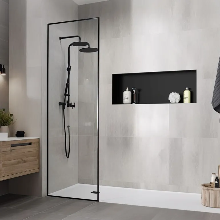 Duschnische 90x30 cm Schwarz aus Edelstahl Unterputz Rahmen Wandnische Duschablage LuxeBath