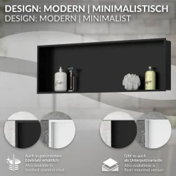 Duschnische 90x30 cm Schwarz aus Edelstahl Wandnische Duschablage LuxeBath