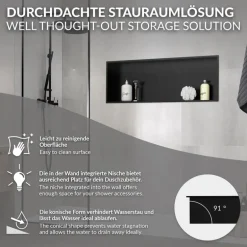 Duschnische 90x30 cm Schwarz aus Edelstahl Wandnische Duschablage LuxeBath