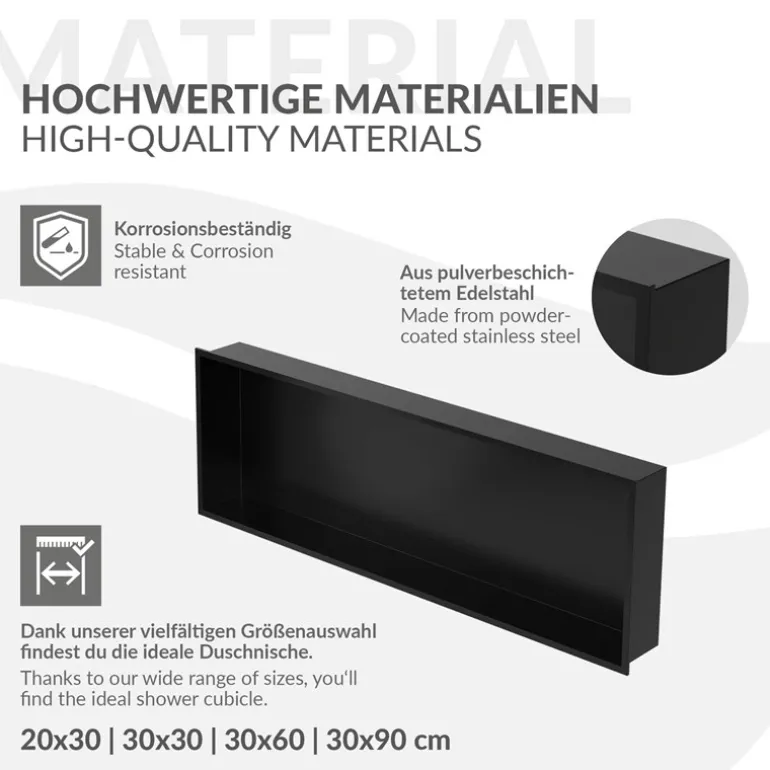 Duschnische 90x30 cm Schwarz aus Edelstahl Wandnische Duschablage LuxeBath