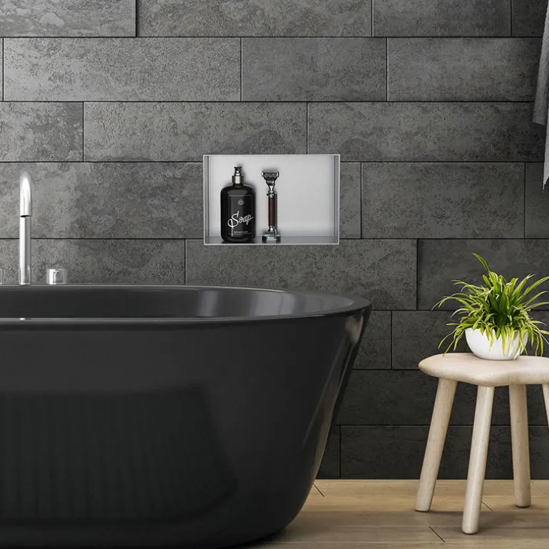 Duschnische 30x20 cm Silber aus Edelstahl Unterputz Rahmen Wandnische Duschablage LuxeBath