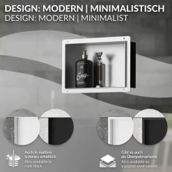 Duschnische 30x20 cm Silber aus Edelstahl Unterputz Rahmen Wandnische Duschablage LuxeBath