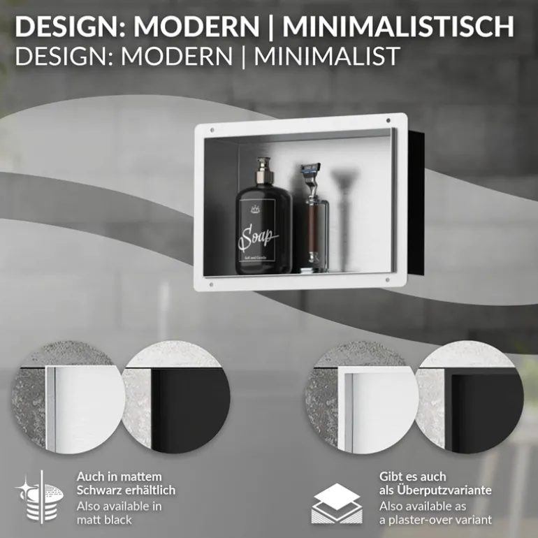 Duschnische 30x20 cm Silber aus Edelstahl Unterputz Rahmen Wandnische Duschablage LuxeBath