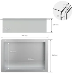 Duschnische 30x20 cm Silber aus Edelstahl Unterputz Rahmen Wandnische Duschablage LuxeBath