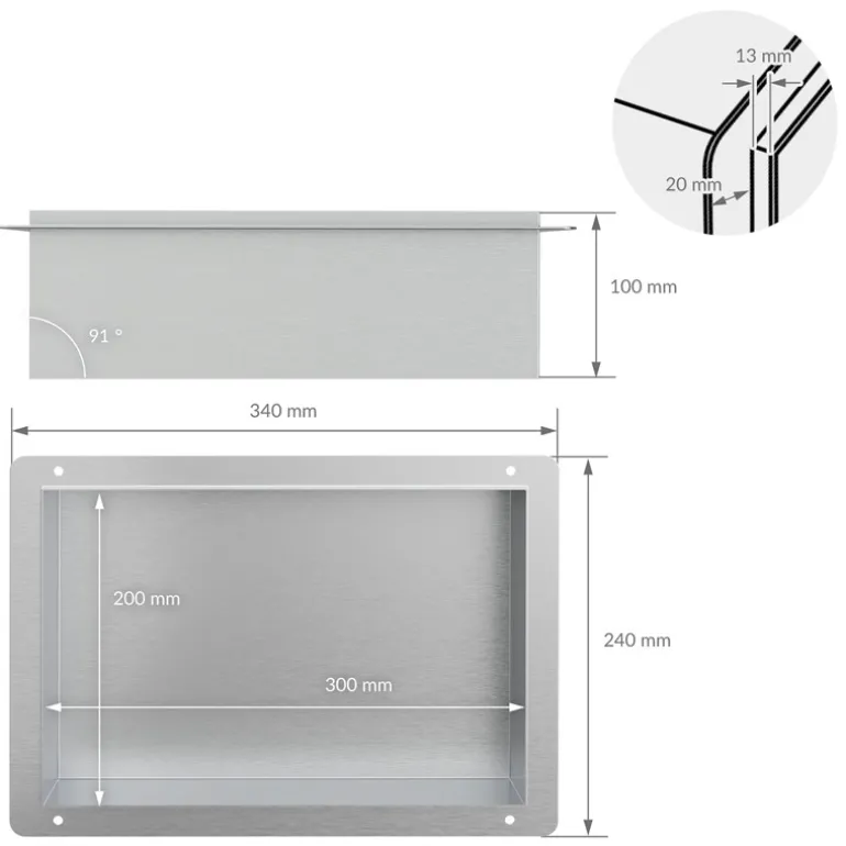 Duschnische 30x20 cm Silber aus Edelstahl Unterputz Rahmen Wandnische Duschablage LuxeBath