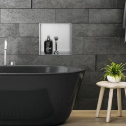 Duschnische 30x30 cm Silber aus Edelstahl Unterputz Rahmen Wandnische Duschablage LuxeBath