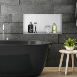 Duschnische 60x30 cm Silber aus Edelstahl Unterputz Rahmen Wandnische Duschablage LuxeBath