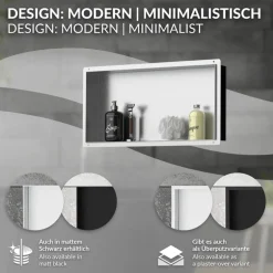 Duschnische 60x30 cm Silber aus Edelstahl Unterputz Rahmen Wandnische Duschablage LuxeBath