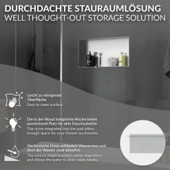 Duschnische 60x30 cm Silber aus Edelstahl Unterputz Rahmen Wandnische Duschablage LuxeBath