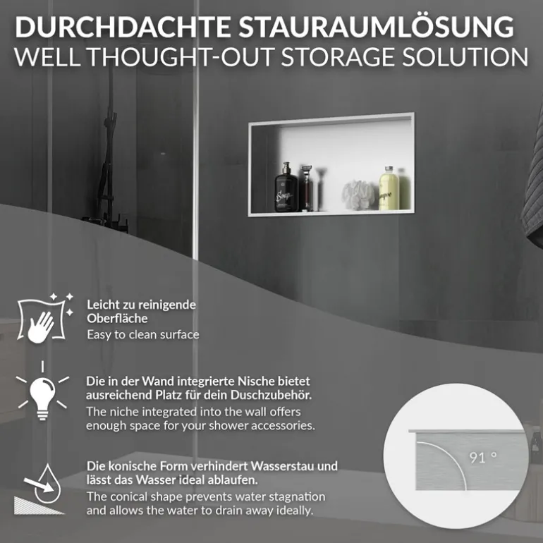 Duschnische 60x30 cm Silber aus Edelstahl Wandnische Duschablage LuxeBath