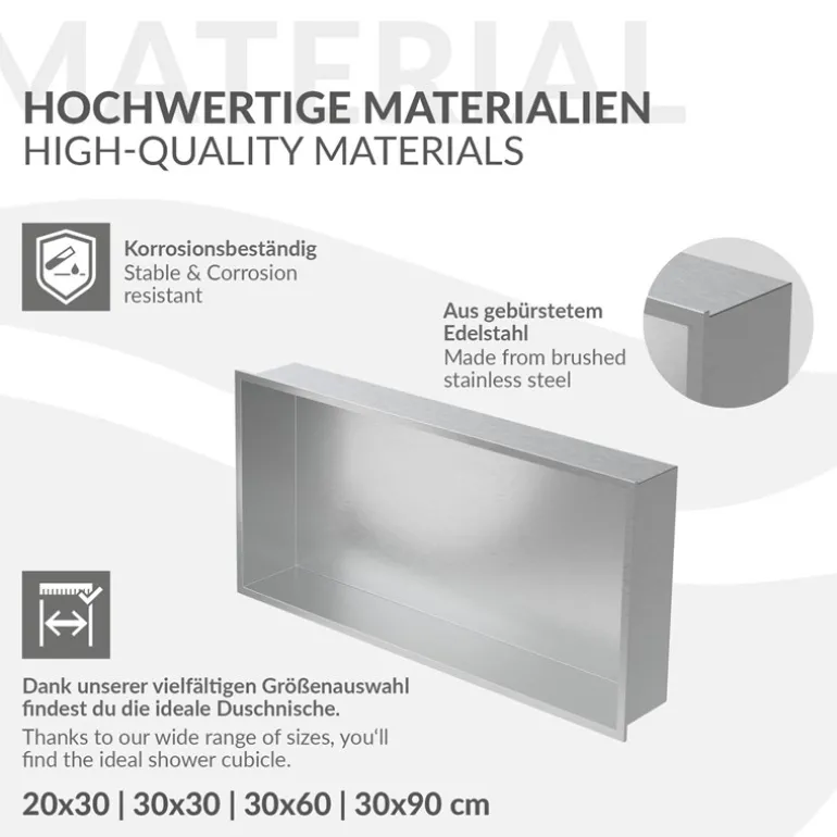 Duschnische 60x30 cm Silber aus Edelstahl Wandnische Duschablage LuxeBath