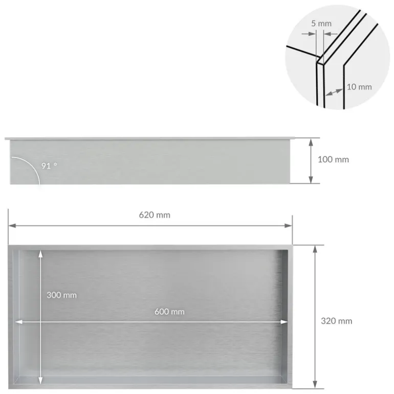 Duschnische 60x30 cm Silber aus Edelstahl Wandnische Duschablage LuxeBath