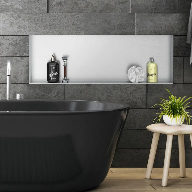 Duschnische 90x30 cm Silber aus Edelstahl Unterputz Rahmen Wandnische Duschablage LuxeBath