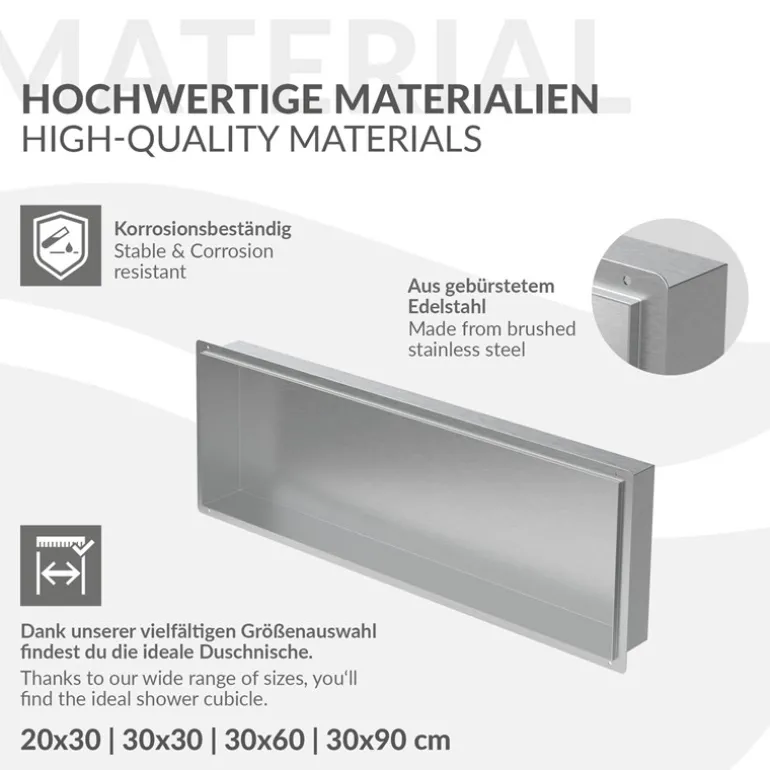 Duschnische 90x30 cm Silber aus Edelstahl Unterputz Rahmen Wandnische Duschablage LuxeBath
