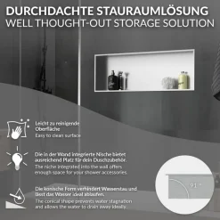 Duschnische 90x30 cm Silber aus Edelstahl Wandnische Duschablage LuxeBath