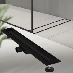 Duschrinne 70 cm befliesbar Schwarz mit Siphon & Haarsieb 2in1 LuxeBath