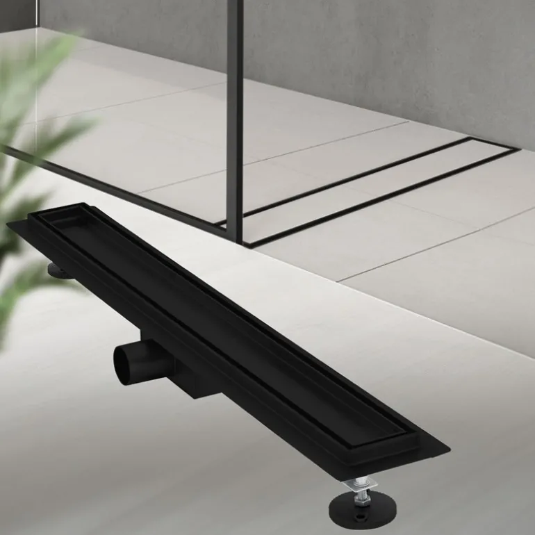 Duschrinne 70 cm befliesbar Schwarz mit Siphon & Haarsieb 2in1 LuxeBath