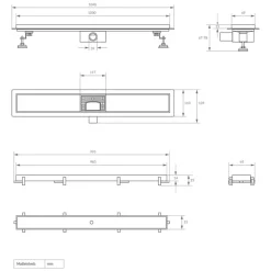 Edelstahl Duschrinne befliesbar 100 cm und Siphon Komplettset Schwarz flach LuxeBath