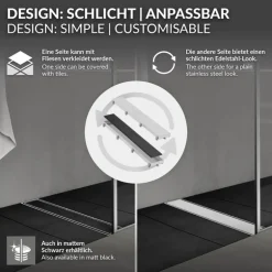 Edelstahl Duschrinne befliesbar 100 cm und Siphon Komplettset Silber flach LuxeBath