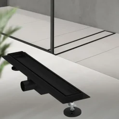 Edelstahl Duschrinne befliesbar 50 cm und Siphon Komplettset Schwarz flach LuxeBath
