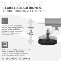 Edelstahl Duschrinne befliesbar 50 cm und Siphon Komplettset Silber flach LuxeBath