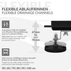 Edelstahl Duschrinne befliesbar 60 cm und Siphon Komplettset Schwarz flach LuxeBath