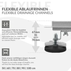 Edelstahl Duschrinne befliesbar 60 cm und Siphon Komplettset Silber flach LuxeBath