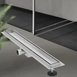 Edelstahl Duschrinne befliesbar 70 cm und Siphon Komplettset Silber flach LuxeBath