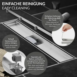 Edelstahl Duschrinne befliesbar 70 cm und Siphon Komplettset Silber flach LuxeBath