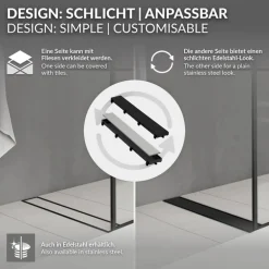 Edelstahl Duschrinne befliesbar 80 cm und Siphon Komplettset Schwarz flach LuxeBath