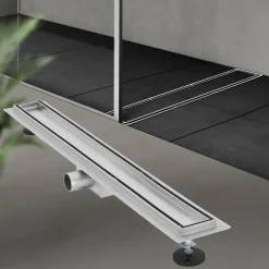 Edelstahl Duschrinne befliesbar 80 cm und Siphon Komplettset Silber flach LuxeBath