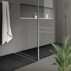 Edelstahl Duschrinne befliesbar 80 cm und Siphon Komplettset Silber flach LuxeBath