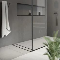 Edelstahl Duschrinne befliesbar 90 cm und Siphon Komplettset Schwarz flach LuxeBath