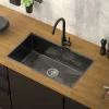 Einbauspüle 70x40 cm Anthrazit mit Ablaufgarnitur und Überlauf aus Edelstahl ML-Design