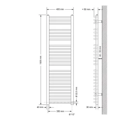 Elektrischer Badheizkörper mit Heizstab 1200W 400x1500 mm Anthrazit gebogen mit Seitenanschluss LuxeBath